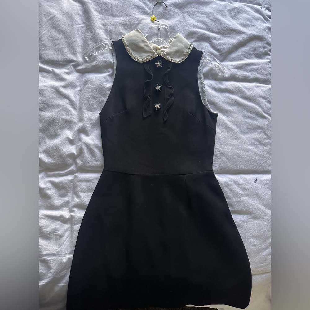 MIU MIU silk dress with embellished Peter Pan collar.